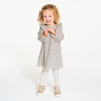 فستان بطبعة الزهور وبنطال ليغينغ أبيض للفتيات الصغيرات